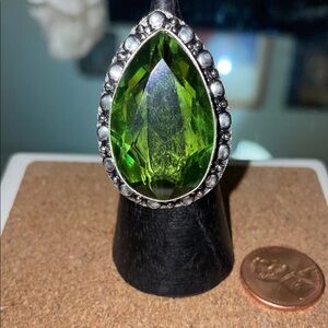925 silver teardrop peridot ring,  7, new.